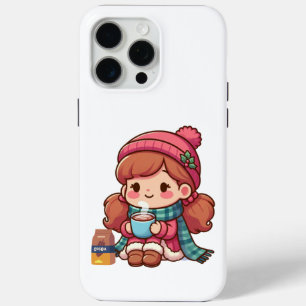 Schattige kerst/wintermeisje met cacao iPhone 15 pro max hoesje