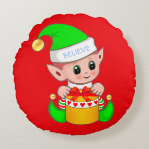 Schattige Kerstbaby-elf op Rood Rond Kussen