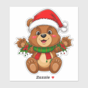 Schattige Kerstbeer Met Kerstmannenhoed Sticker