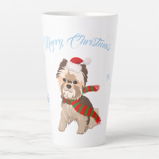 Schattige kerstbekendheid in Santa Hat Snowflakes Latte Mok (Voorkant)