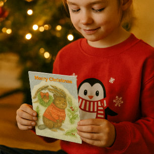 Schattige Kerstbever Kinderen  Feestdagen Kaart