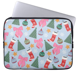 Schattige kerstblauw laptop sleeve