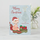 Schattige kerstdier Baby Fox & rode kerstmuts Feestdagenkaart (Staand voorkant)