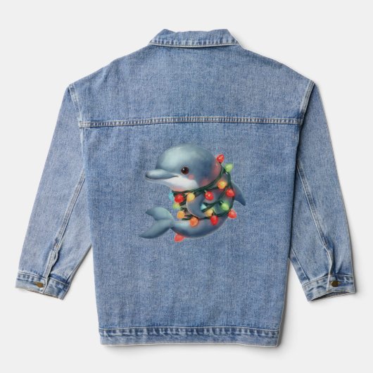 Schattige kerstdolfijn denim jacket (Achterkant)