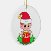 Schattige Kerstelf en cadeaudoos Keramisch Ornament (Rechts)