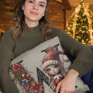 Schattige Kerstelf Feestelijk Met Nep Bruin Leer Kussen