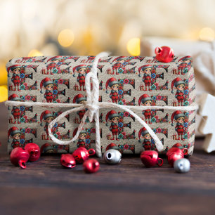 Schattige Kerstelf Feestelijke Letter E Cadeaupapier