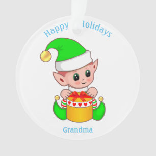 Schattige Kerstelf & Gelukkig Kerstfeest Oma Ornament