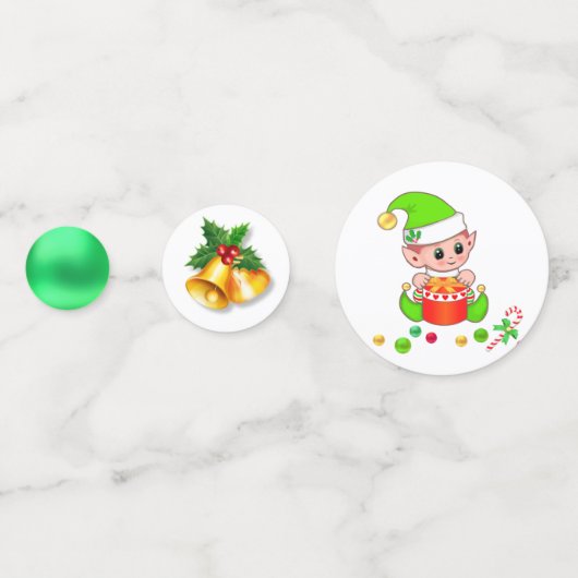 Schattige Kerstelf & Gouden Bellen Confetti (Voorkanten)