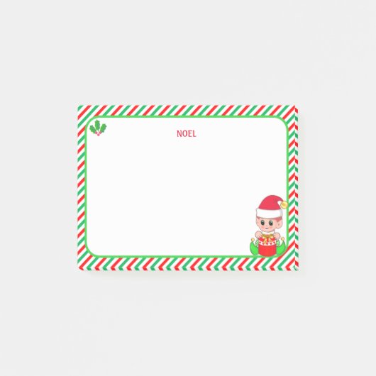 Schattige Kerstelf & Groen, Rood & Wit Frame Post-it® Notes (Voorkant)