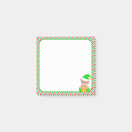 Schattige Kerstelf & Groen, Rood & Witte Frame Post-it® Notes (Voorkant)