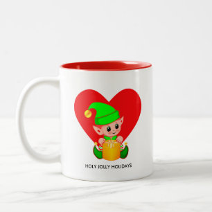 Schattige Kerstelf & Hart Tweekleurige koffiemok