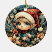 Schattige kerstelf  keramisch ornament (Voorkant)