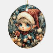 Schattige kerstelf  keramisch ornament (Links)