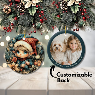 Schattige kerstelf keramisch ornament