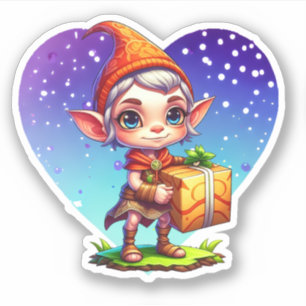 Schattige Kerstelf met Cadeau Sticker