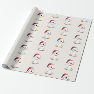 Schattige Kerstelijke Kerstgans Eend Met Kerstman Cadeaupapier