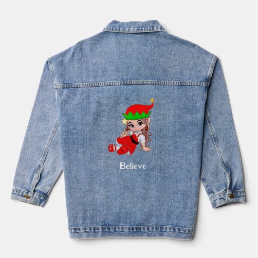 Schattige Kerstfee Elf Denim Jacket (Achterkant)