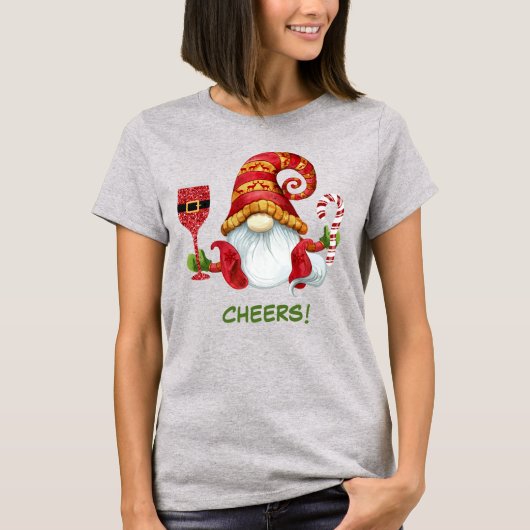 Schattige kerstfeest Gnome Cheers T-shirt (Voorkant)