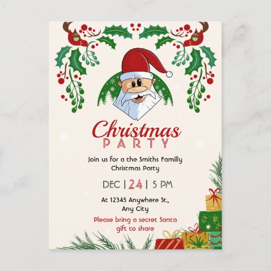 Schattige Kerstfeest Santa Feestelijk Elegant Bloe Briefkaart (Voorkant)