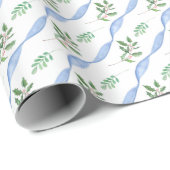 Schattige kerstfeestdag blauw lint Holly Gift Cadeaupapier (Rol Hoek)