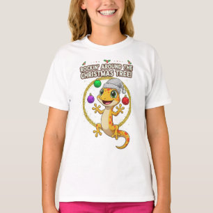 Schattige Kerstgekko – Rondom de Kerstboom Rocken T-shirt