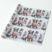 Schattige Kerstgrenscollie-hond en Sneeuwman Cadeaupapier (Uitgerold)