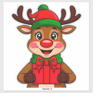 Schattige Kerstherten die een Cadeau Vasthouden Sticker