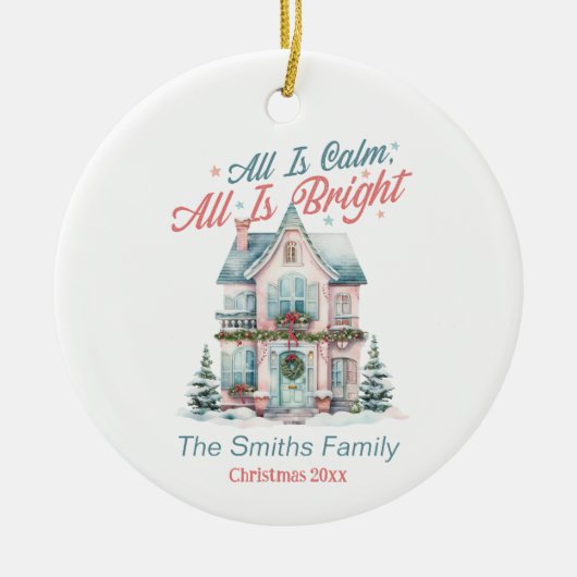 Schattige kersthuis keramisch ornament (Voorkant)