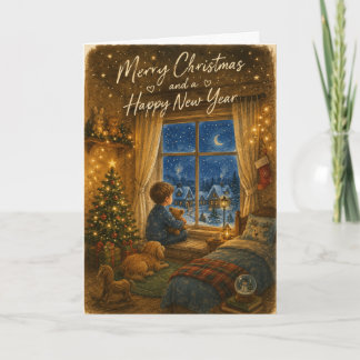 Schattige kerstkaart met verwachtingsvolle sfeer kaart