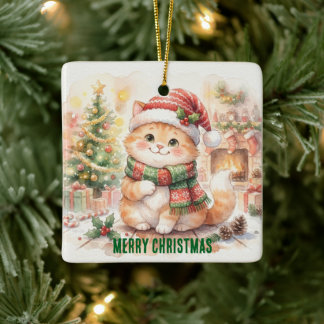 Schattige Kerstkat Keramisch Ornament