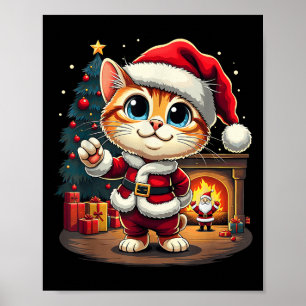 Schattige Kerstkat Kerstman Mooie Xmas Kit Poster