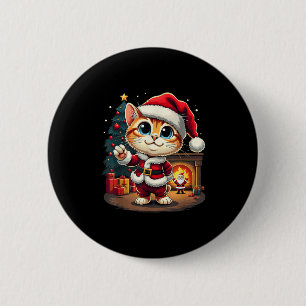 Schattige Kerstkat Kerstman Mooie Xmas Kit Ronde Button 5,7 Cm
