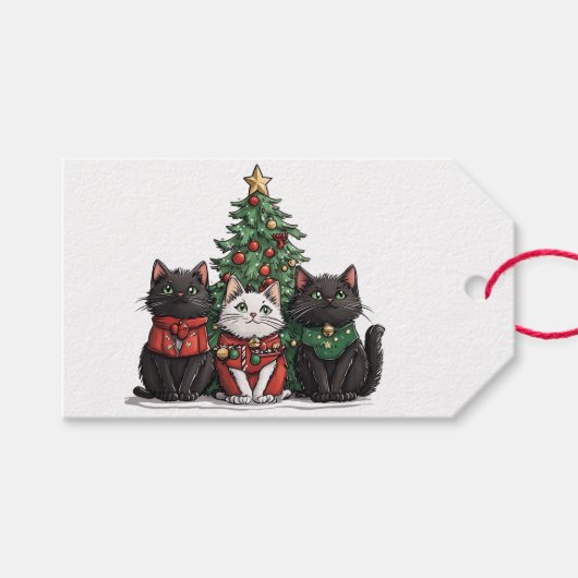 Schattige Kerstkatten Cadeaulabel (Voorkant (Horizontaal))