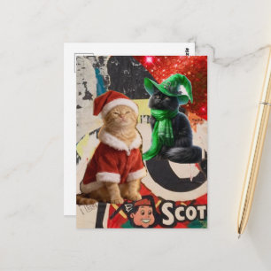 Schattige Kerstkatten Mixed Media Collage Briefkaart