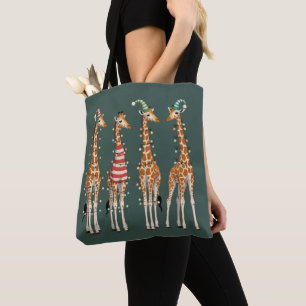 Schattige Kerstkijkende Giraffe Grappige Vakantie Draagtas