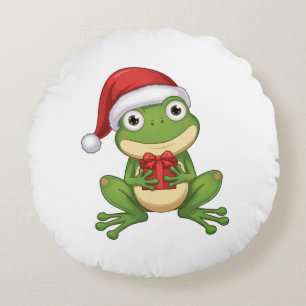 Schattige Kerstkikker met Santa-hoed en Cadeau Rond Kussen