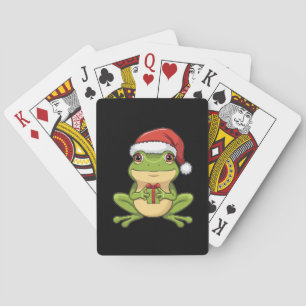 Schattige Kerstkikker met Sinterklaashoed die een Pokerkaarten