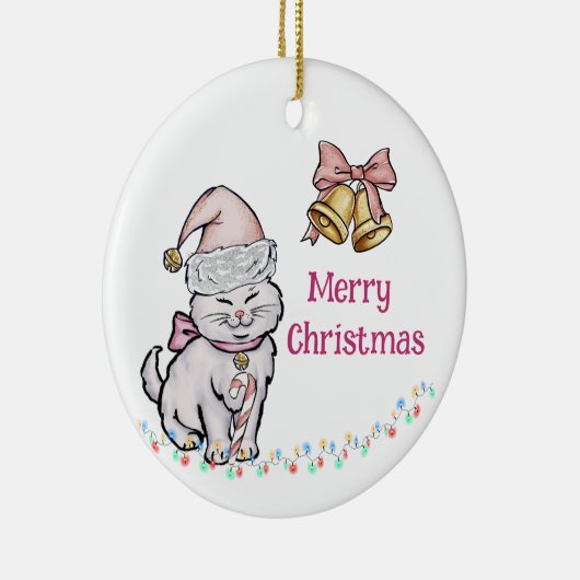 Schattige kerstkitten in een kerstmuts aangepaste  keramisch ornament (Rechts)