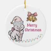 Schattige kerstkitten in een kerstmuts aangepaste  keramisch ornament (Achterkant)