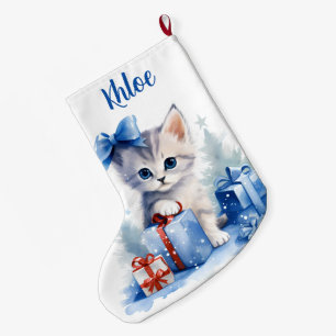 Schattige kerstkitten met geschenken en naam grote kerstsok