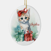 Schattige kerstkitten met kerstcadeaus keramisch ornament (Rechts)