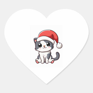 Schattige kerstkitten met kerstmuts hart sticker