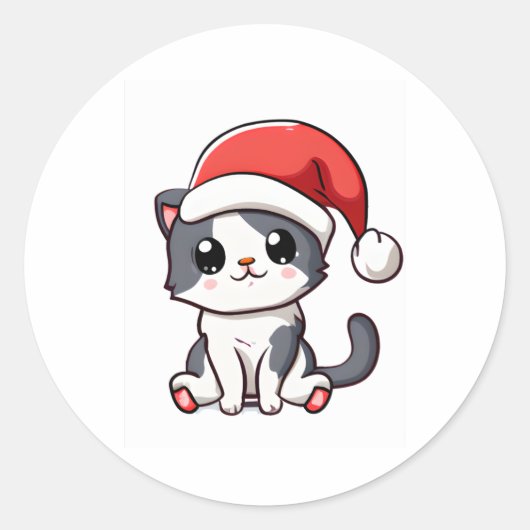 Schattige kerstkitten met kerstmuts ronde sticker (Voorkant)
