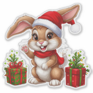 Schattige Kerstkonijn Met Kerstmannenhoed Sticker