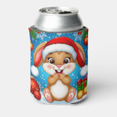 Schattige kerstkonijn met kerstmuts blikjeskoeler (Blikje Achterkant)