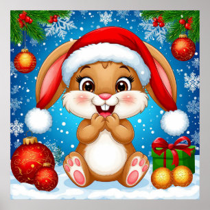 Schattige Kerstkonijn met Sinterklaashoed Poster