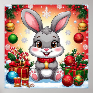 Schattige Kerstkonijn Poster