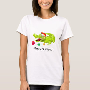 Schattige Kerstkrokodil. Groene Gouden en Rode Bal T-shirt