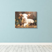 Schattige kerstlam rustiek schilderij canvas afdruk (Insitu (Houten vloer))